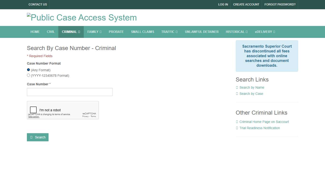 Search By Case Number - Criminal
