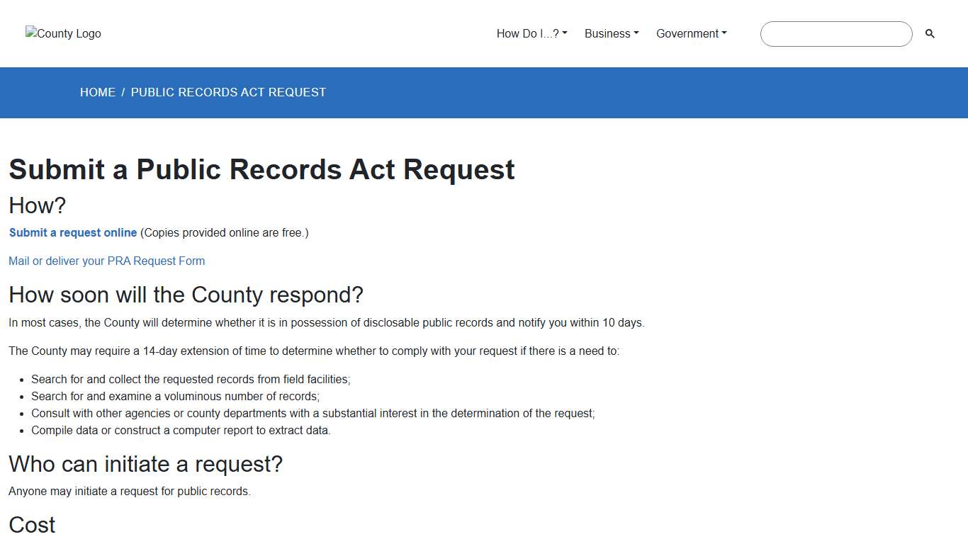 Public Records Act Request